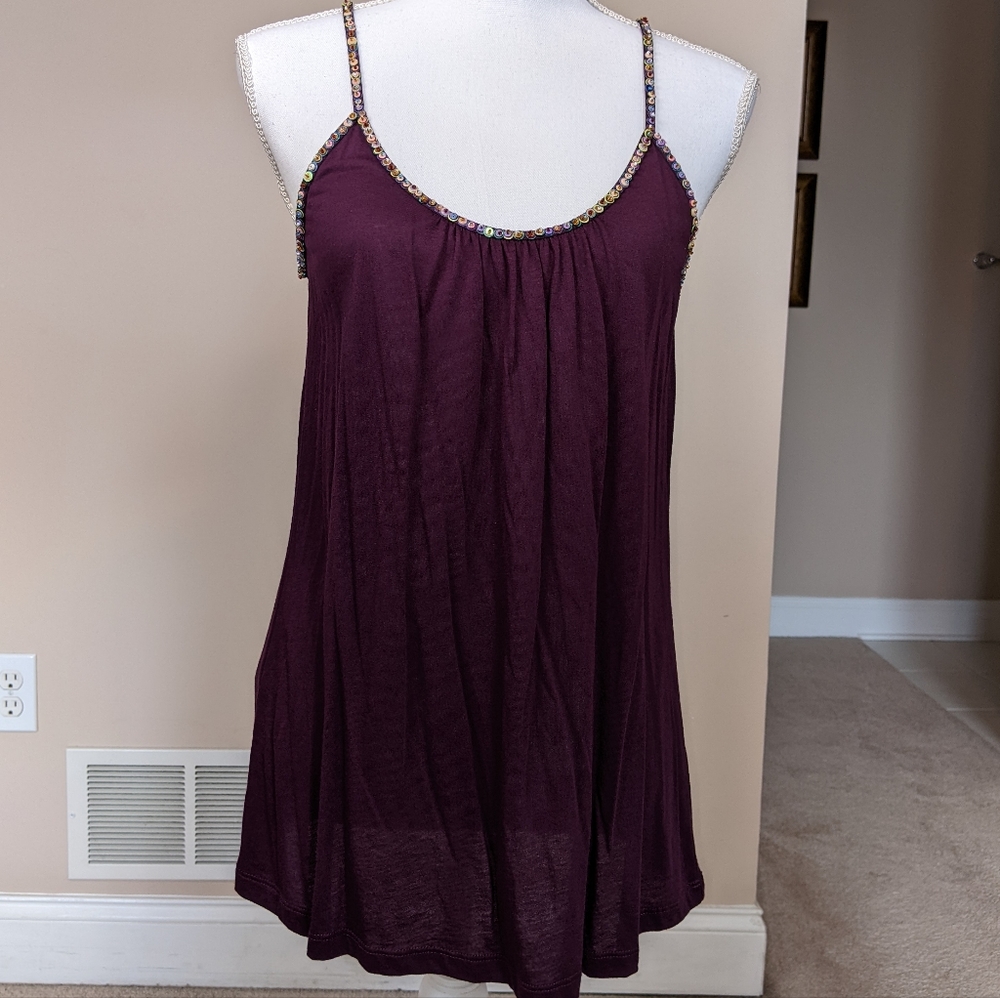 Express sequin bead neckline/strap gathered tank MEDIUM